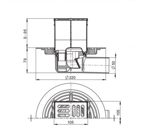 APV1321 Сливной трап 105 × 105/50, подводка – боковая, решетка – нержавеющая сталь, гидрозатвор – ко Alca Plast в Горячем Ключе