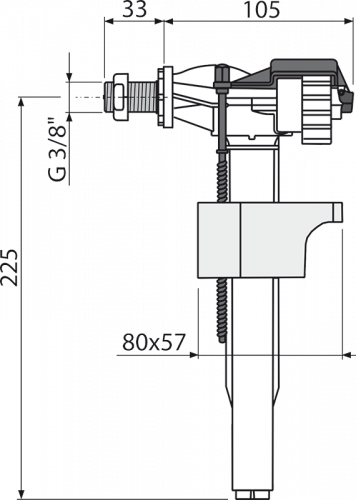 A16M-3/8" Впускной механизм с боковой подводкой и металлической резьбой для пластиковых бачков и скрытых систем инсталляции замена на А160Р-3/8“ Alca Plast в Горячем Ключе